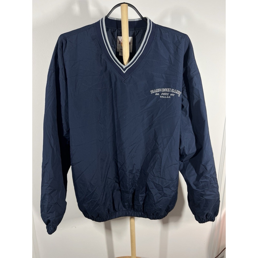 Vintage Hard Rock Cafe Dallas Windbreaker Mens Large Navy V Neck Pullover